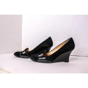 Circa Joan And David Manni Shoes Black Suede Leather Wedge High Heels Si…